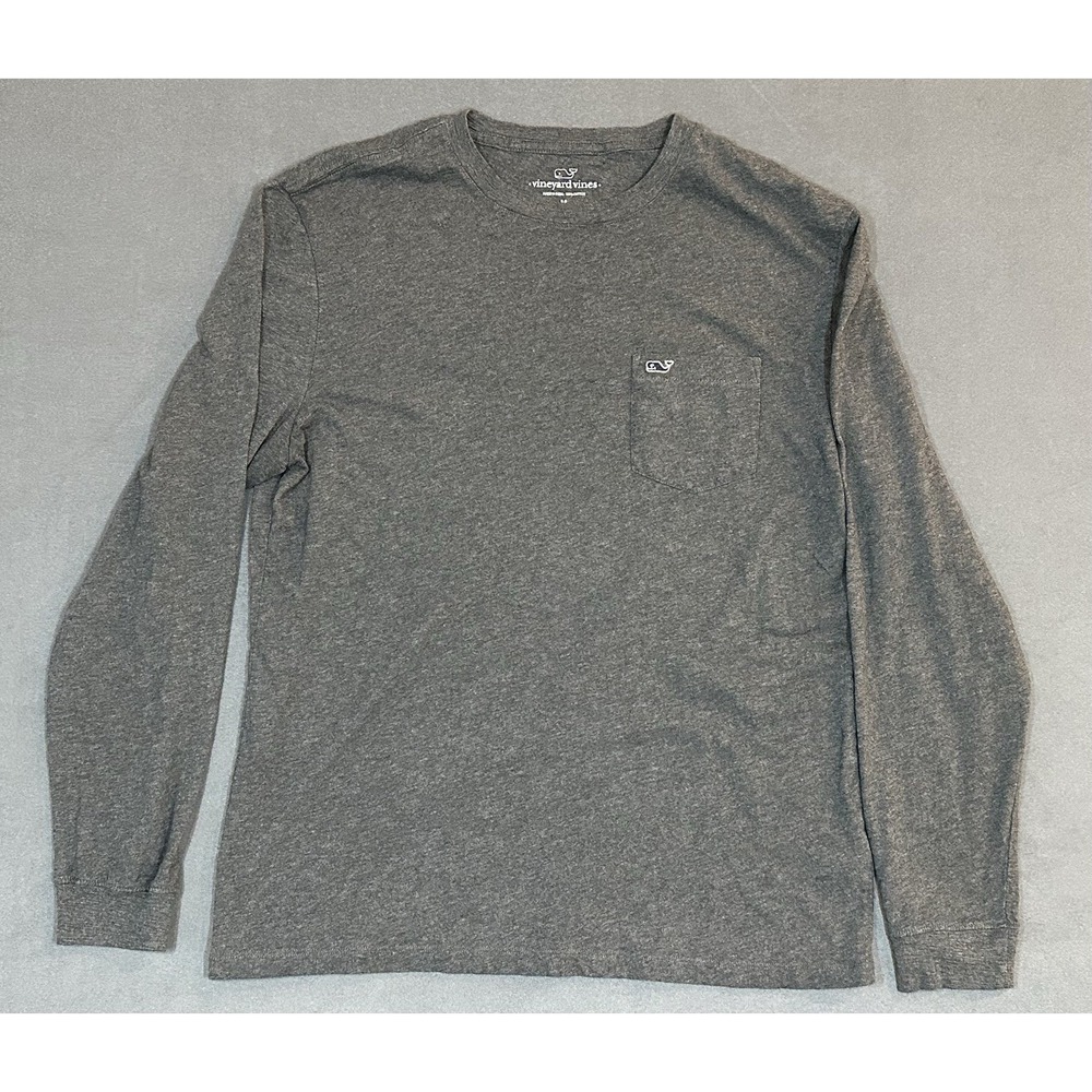 Vineyard Vines Shirt Mens Size M Grey Long Sleeve Cotton Whale Pocket Tee